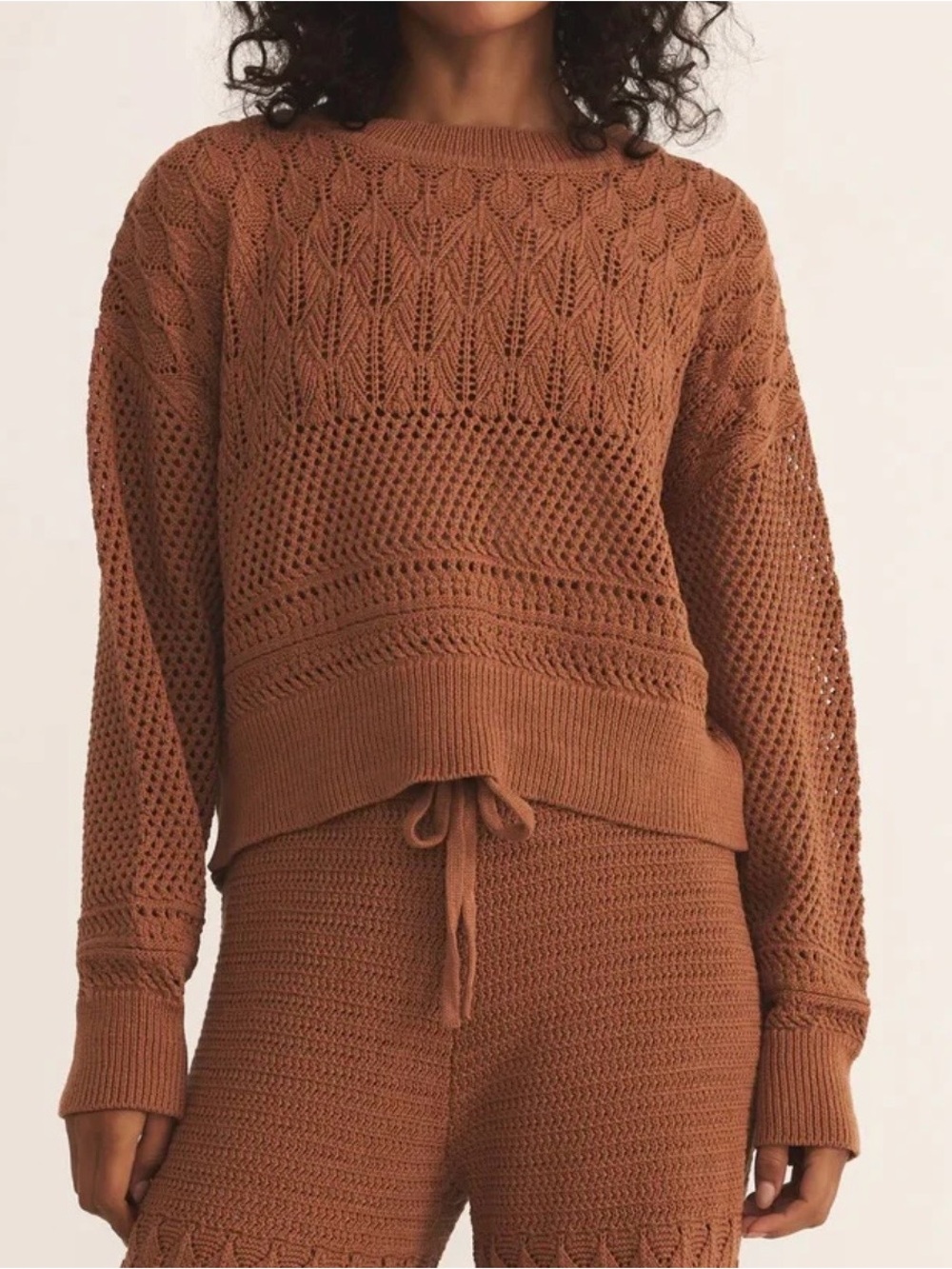 Z supply NWT rue crochet relaxed open knit sweater color teakwood sz xs